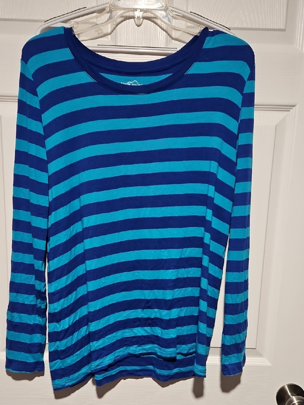 Eddie Bauer Blue and Teal Striped Long Sleeve Tee